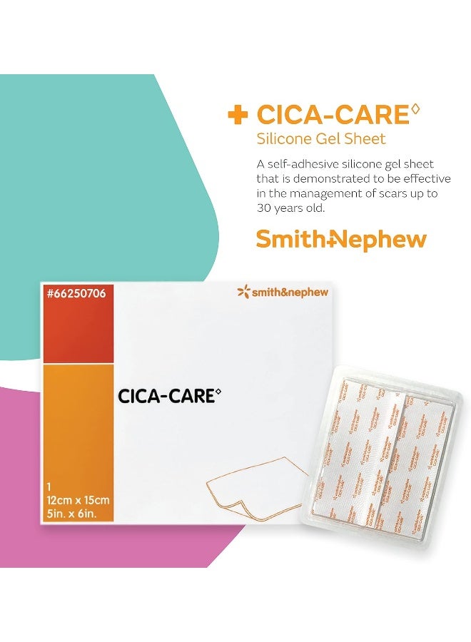 Smith&nephew ورقة جل سيليكون ذاتية اللصق من سميث+نيفيو CICA-CARE لإدارة الندبات، منتج للعناية بالجروح، 5 بوصات × 6 بوصات - Image 2